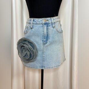 NWOT One of its kind, Denim Mini Skirt with Floral Accent